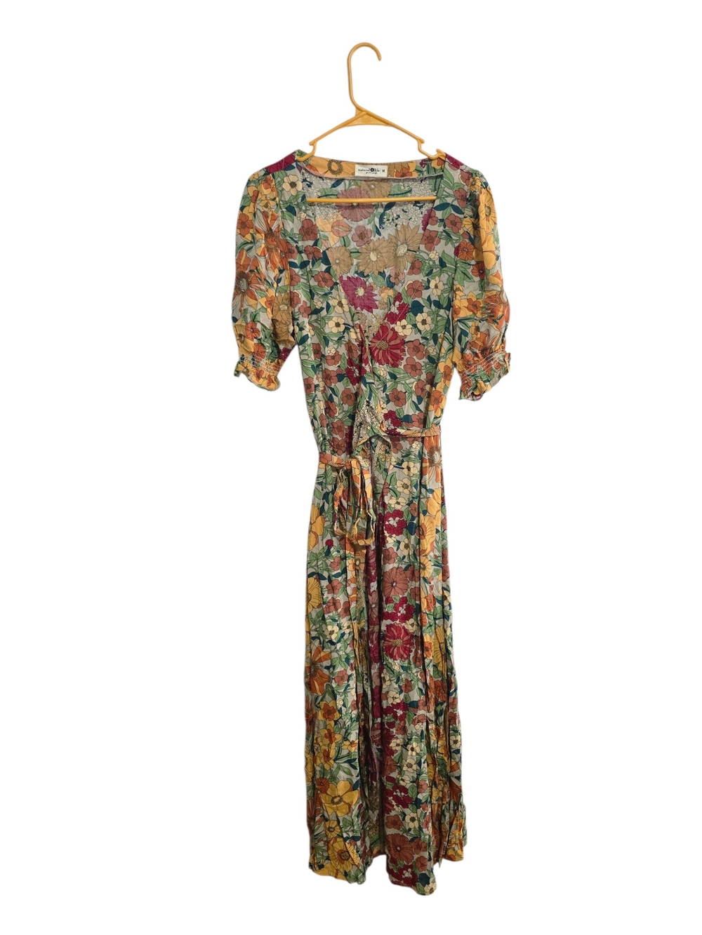 NATURAL LIFE Wrap Maxi Dress in Multi Floral Greens and Mustards Size M - Picture 2 of 5
